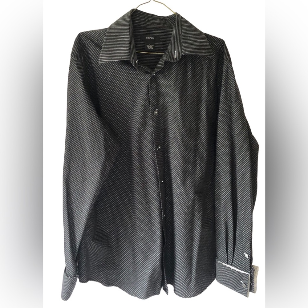 Cezani Mens Long Sleeve Charcoal Grey And White Contrast Cuff Dress Shirt MINT